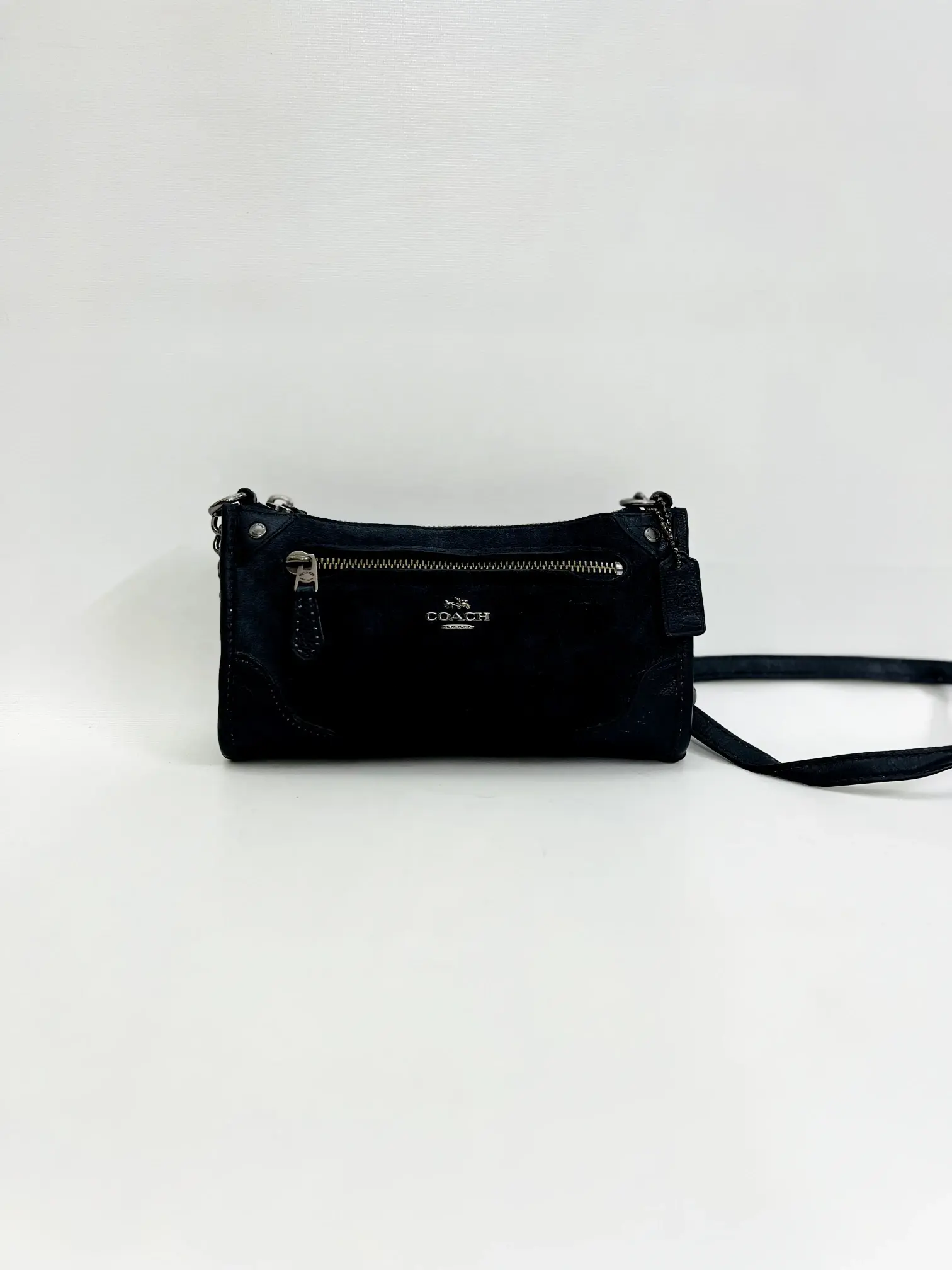 Coach Women's Navy Suede Chain-Strap Crossbody Bag