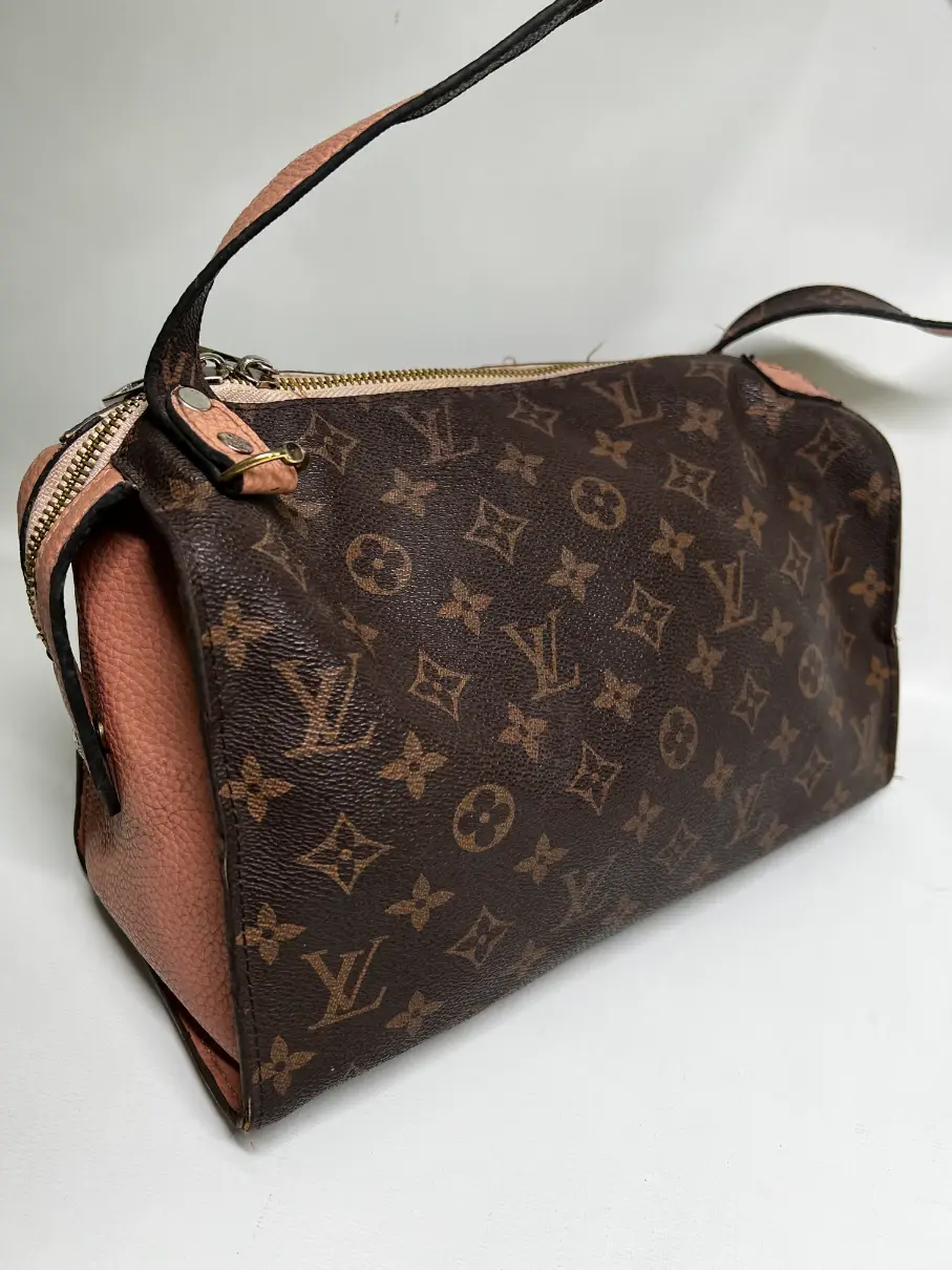Louis Vuitton Women's Brown Monogram Canvas Boston Bag with Pink Leather Trim